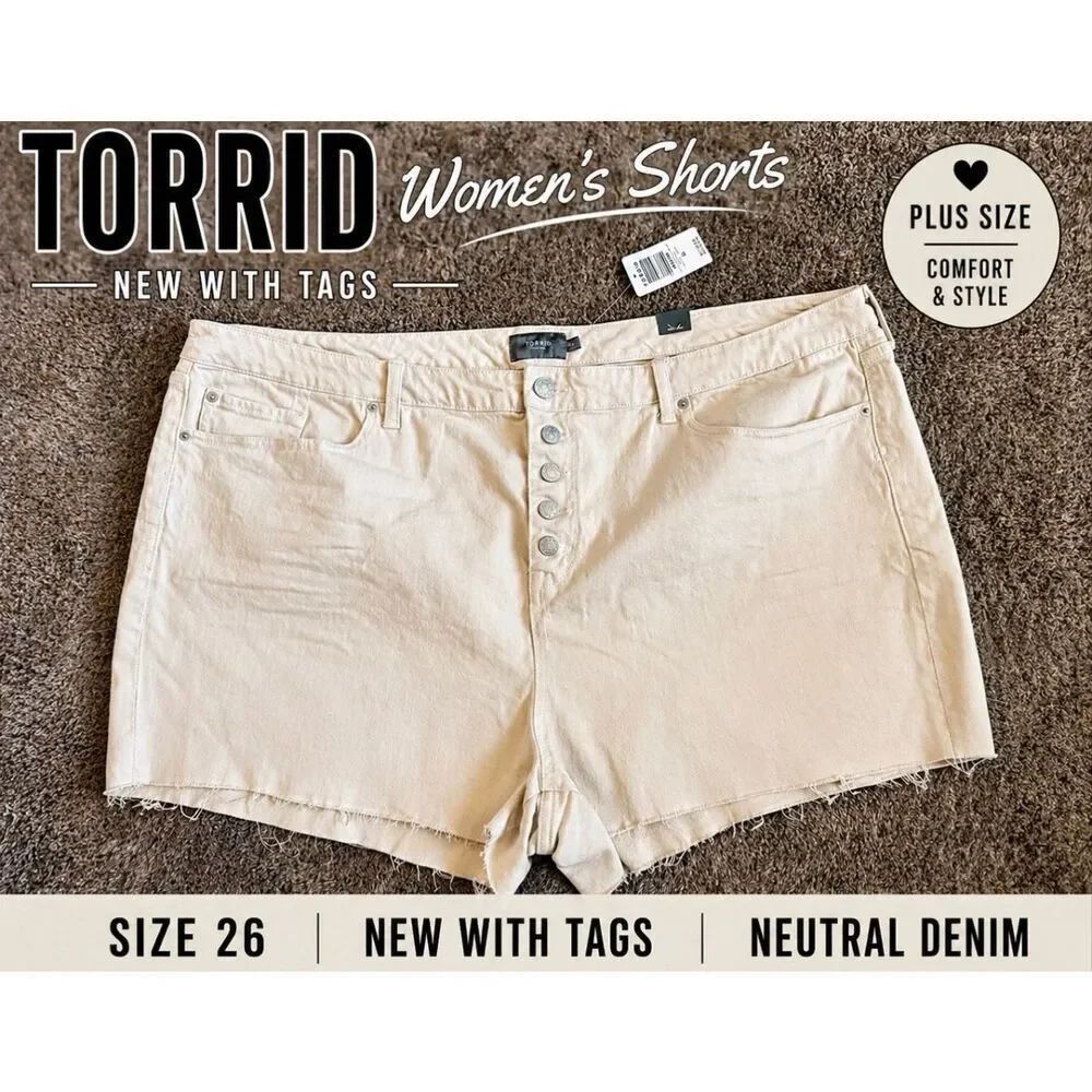 Torrid Women’s Shorts Size 26 New With Tags Button Fly Neutral Denim Plus Size
